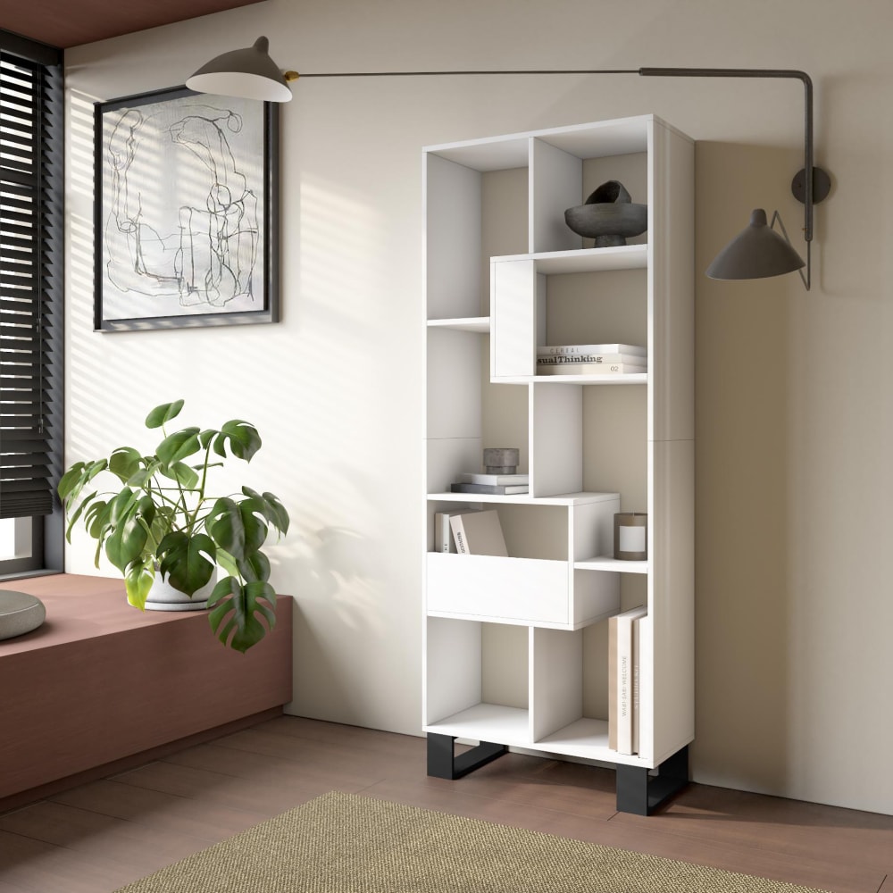 Skraut home Bücherregal Holzeffekt weiß 67x31x174cm mit Beinen style modern - Spanplatte