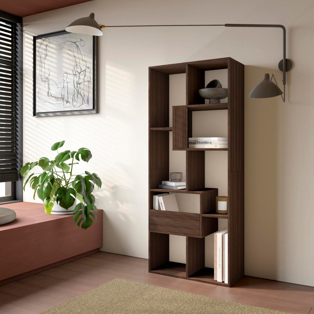 Skraut home Bücherregal Holzeffekt dunkle Eiche 67x31x162cm style modern Braun Spanplatte