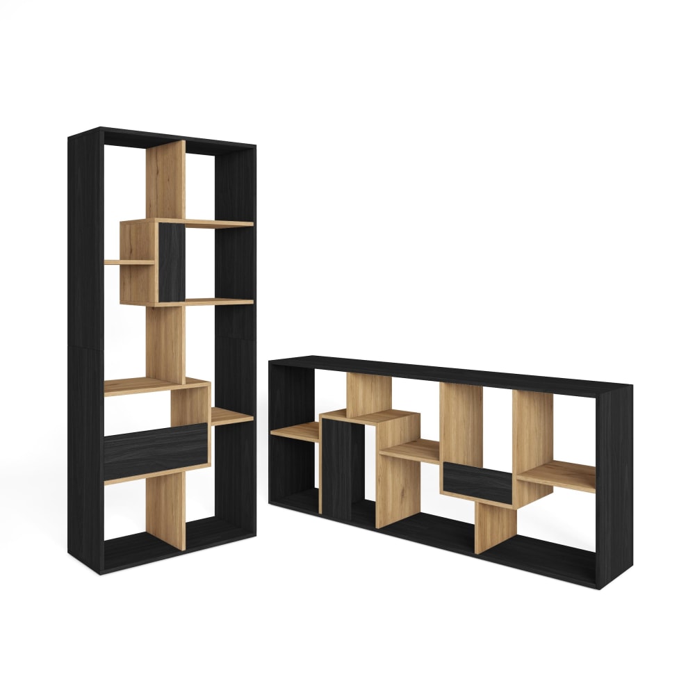 Bücherregal Holzeffekt schwarz und eiche 67x31x162cm - Maisons Du