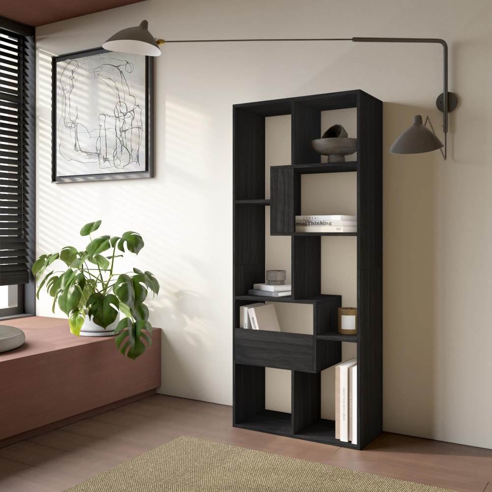 Skraut home Bücherregal Holzeffekt schwarz 67x31x162cm style modern - Spanplatte