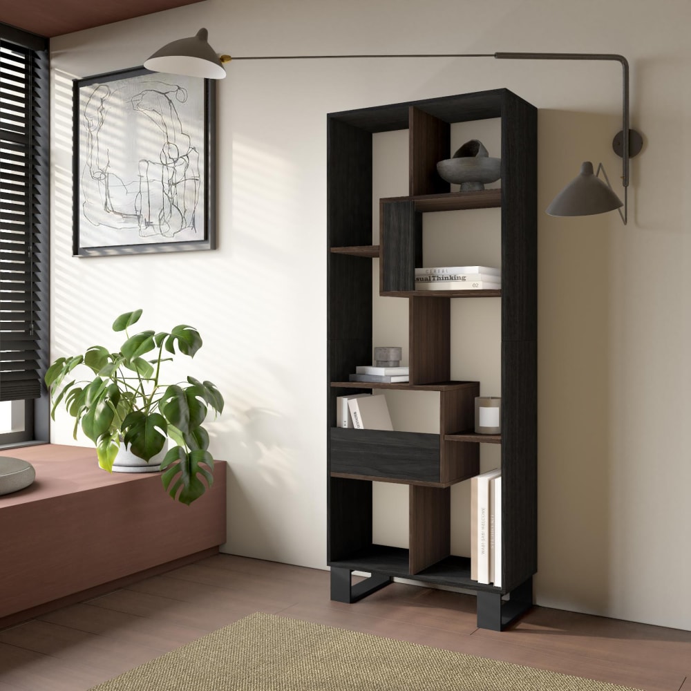 Skraut home Bücherregal in schwarzer Holzoptik dunkler Eiche 67x31x174cm mit Füßen style modern Mehrfarbig Spanplatte