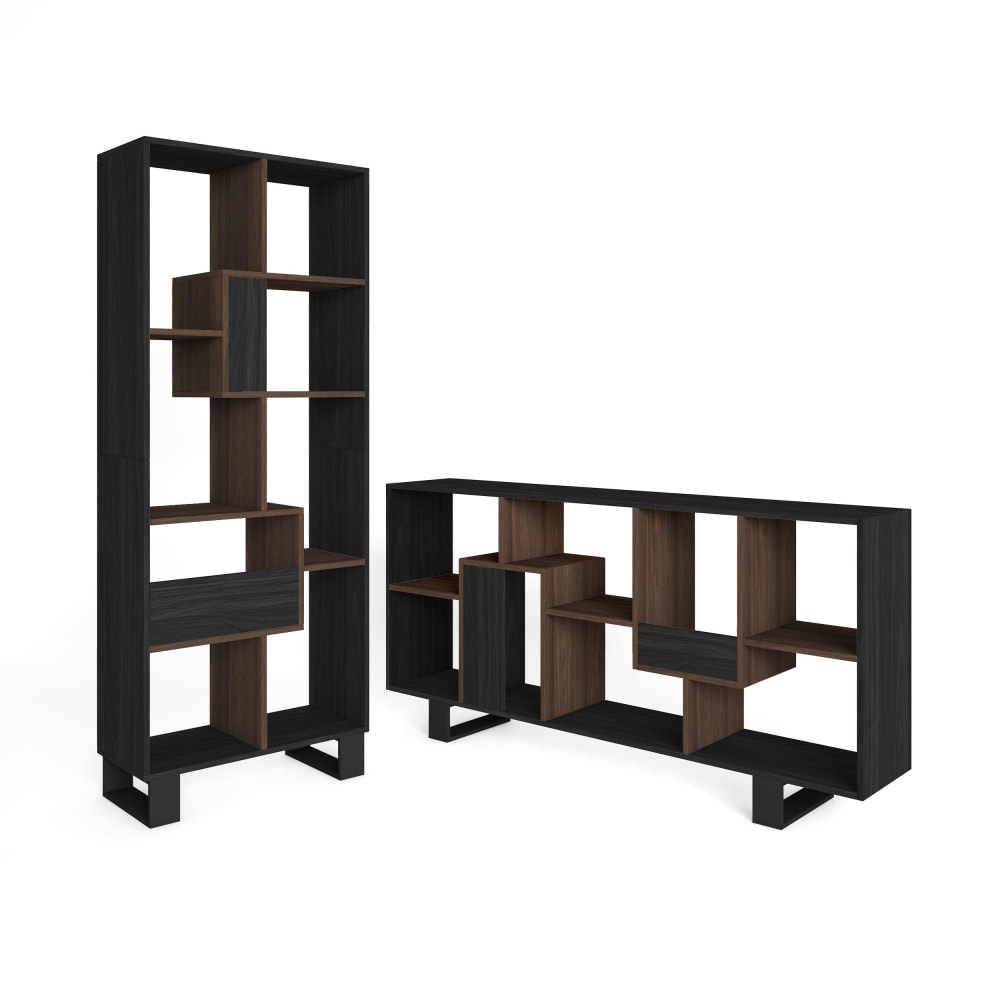 Bücherregal in schwarzer Holzoptik dunkler Eiche 67x31x174cm mit