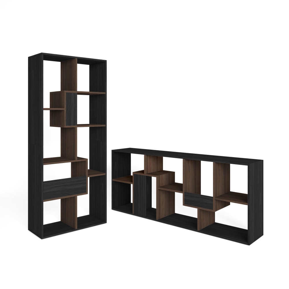 Bibliothèque effet bois noir et chêne foncé 67x31x162cm