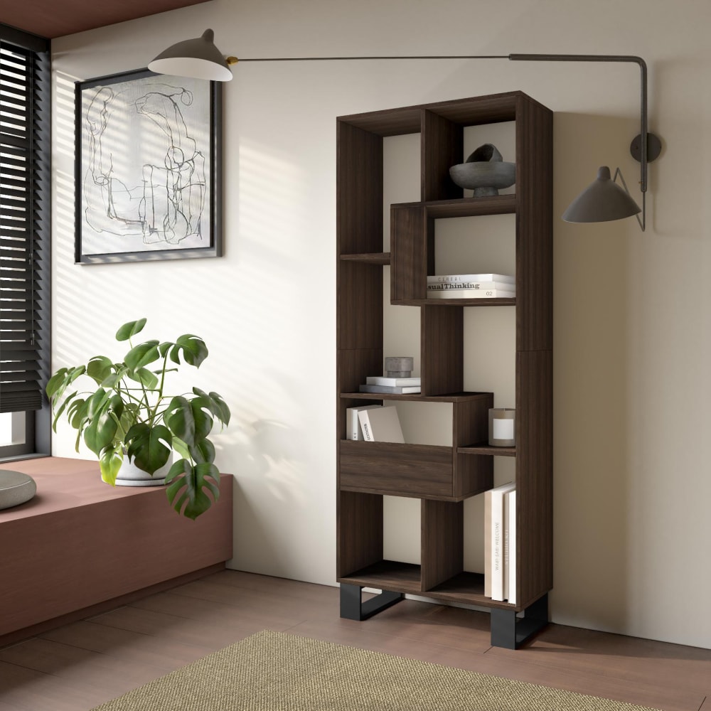 Skraut home Bücherregal Holzeffekt dunkle Eiche 67x31x174cm mit Beinen style modern Braun Spanplatte