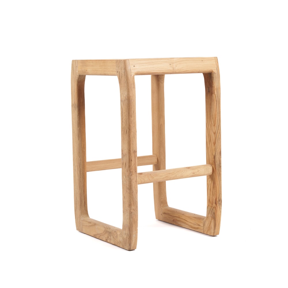 Tabouret de bar bois de teck recyclé marron 42x42x70cm