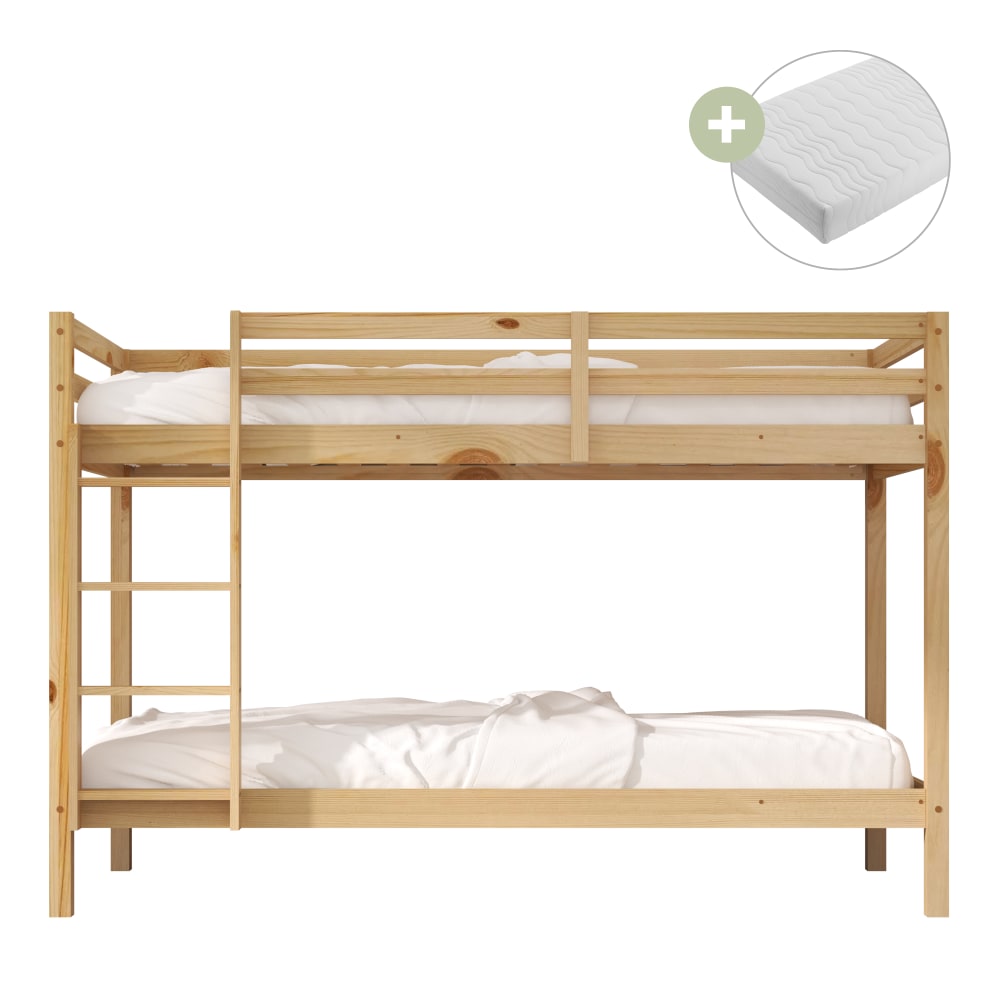 Lit superposé avec 2 matelas hybride beige 90 x 200cm