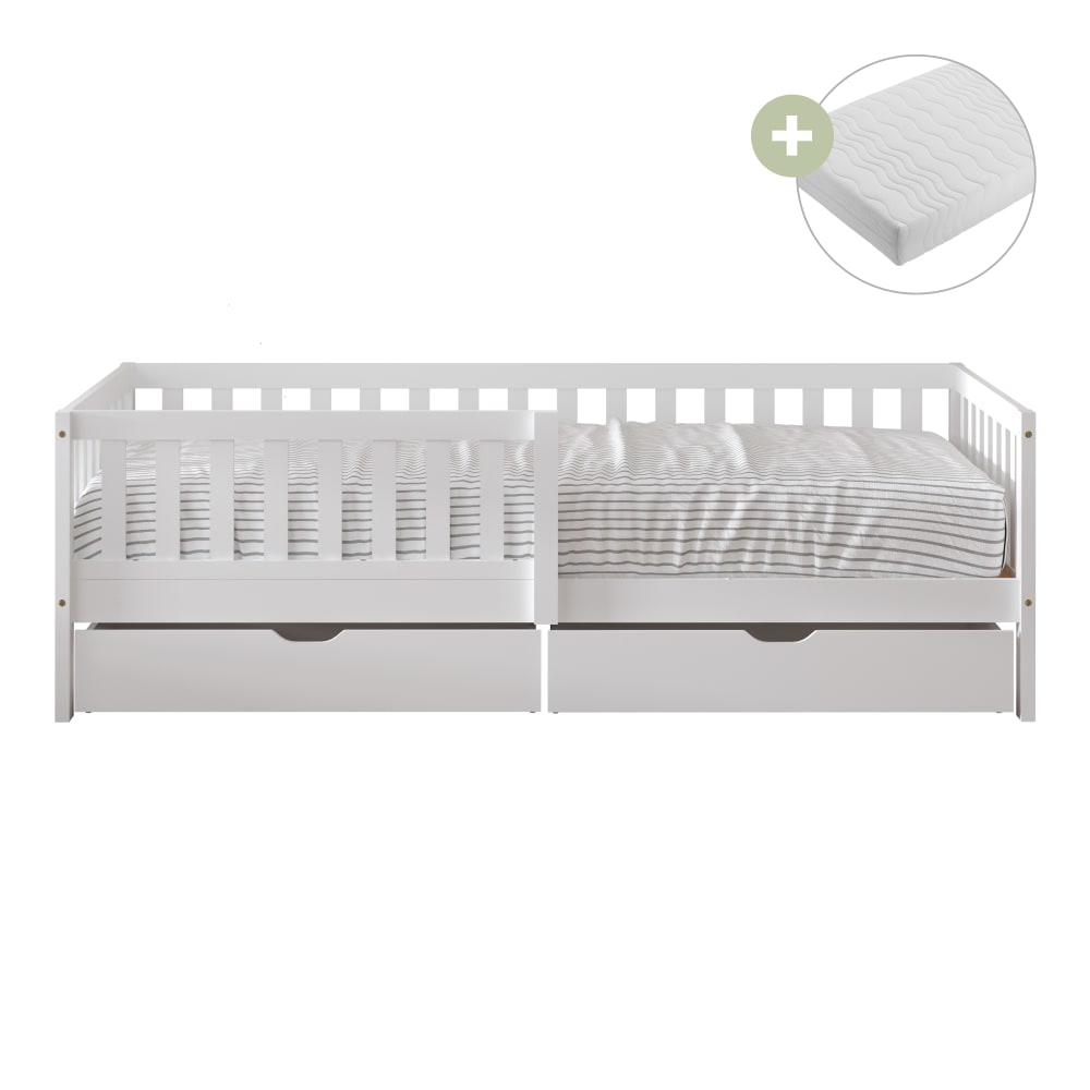Sunny Kinderbett mit 2 Schubladen, Weiß, mit Matratze - 206 x 98 cm style modern WEISS HOLZ Baby