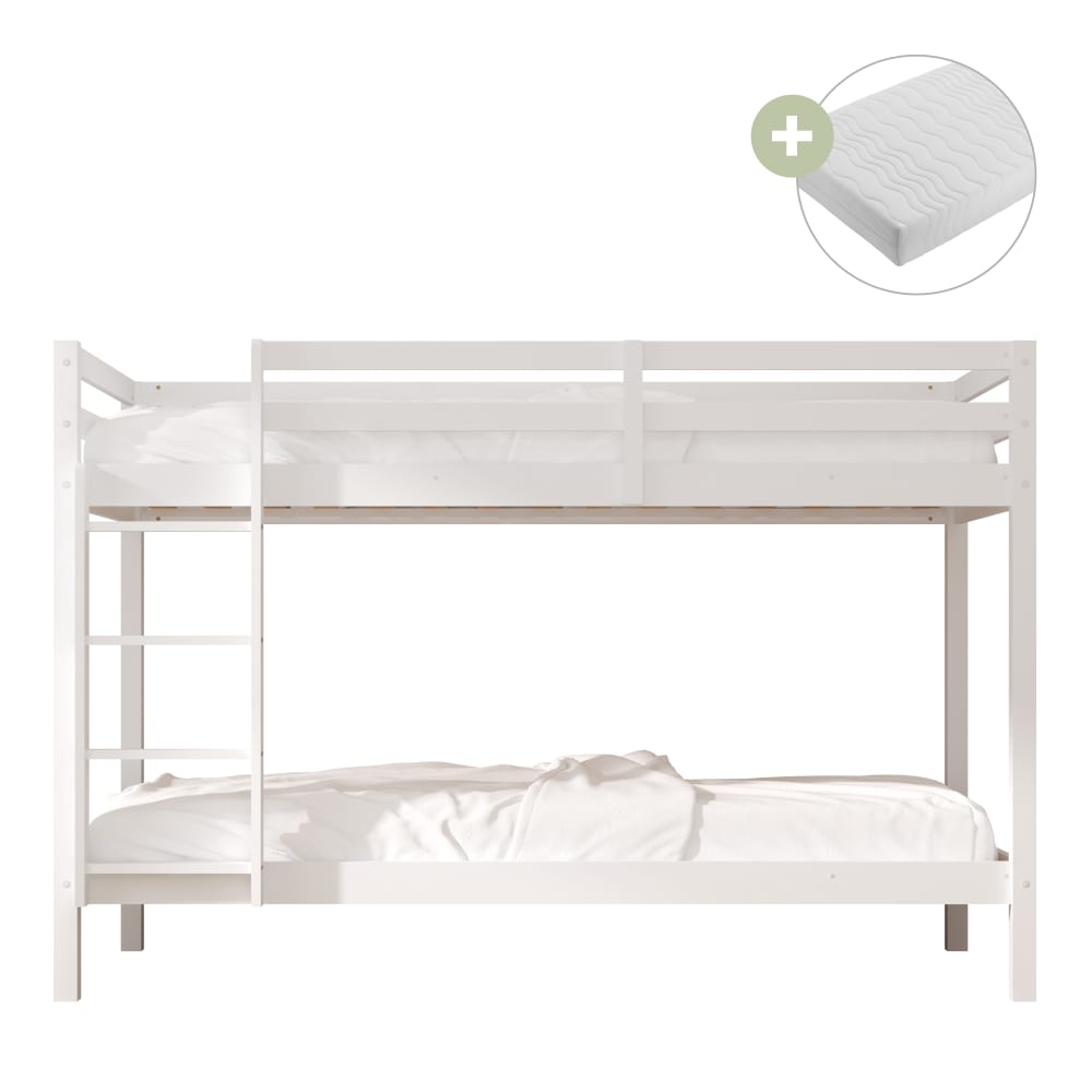 Lit superposé avec 2 matelas hybride blanc 90 x 200cm