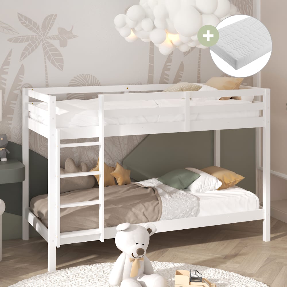 Etagenbett Weiß, mit Matratze, 208 x 97 x 140cm - Maisons Du