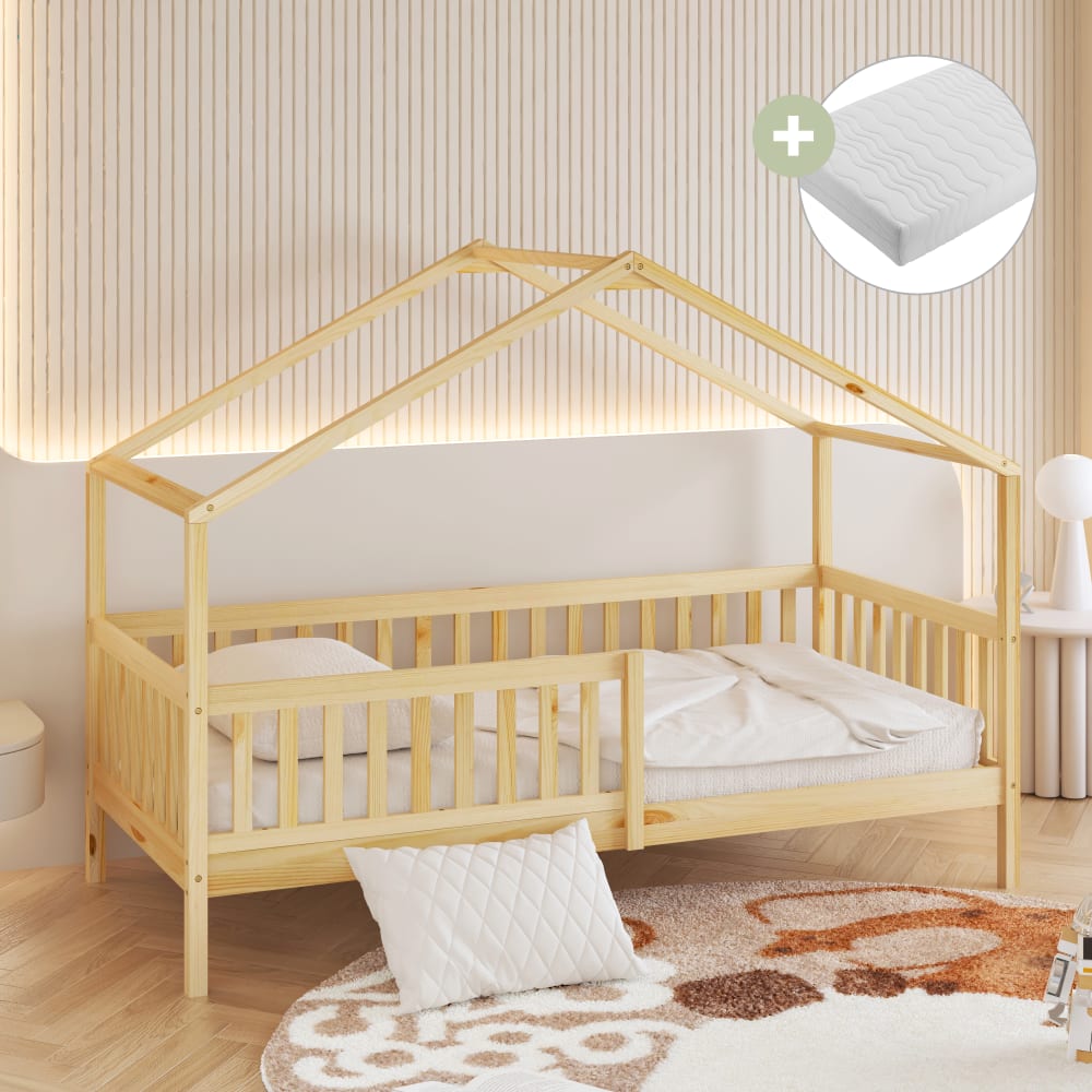 Hausbett mit Rausfallschutz Weiß, mit Matratze - Maisons Du Monde