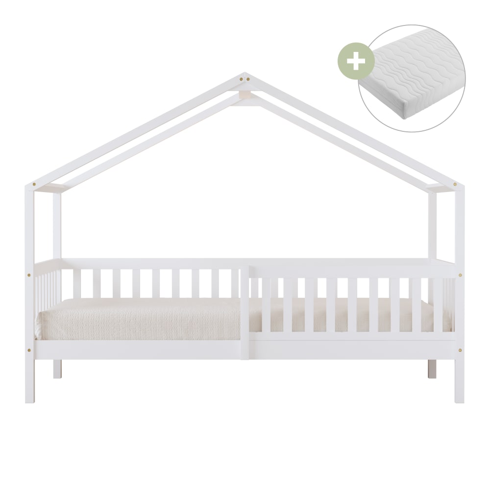Sunny Hausbett mit Rausfallschutz Naturfarben, mit Matratze style modern WEISS HOLZ Baby