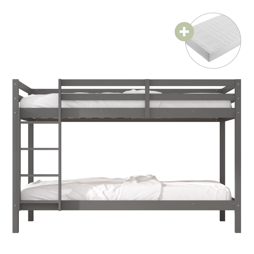 Lit superposé avec 2 matelas hybride gris 90 x 200cm