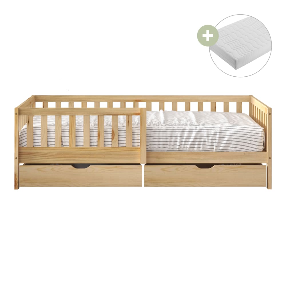 Sunny Kinderbett mit 2 Schubladen, Naturfarben, mit Matratze - 206 x 98 cm style modern BEIGE HOLZ Baby