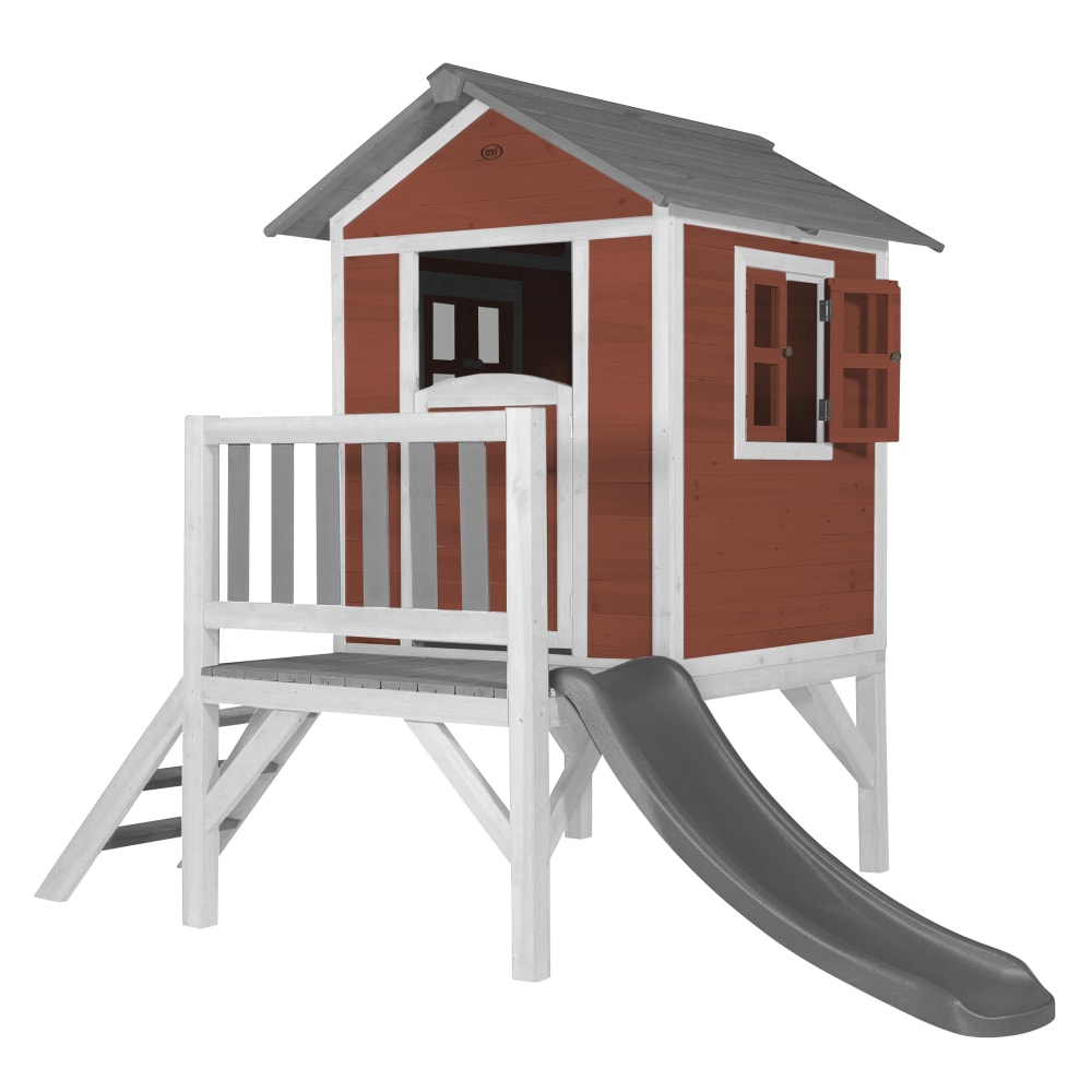 Axi Spielhaus in Rot mit Rutsche in Grau style modern Rot Holz