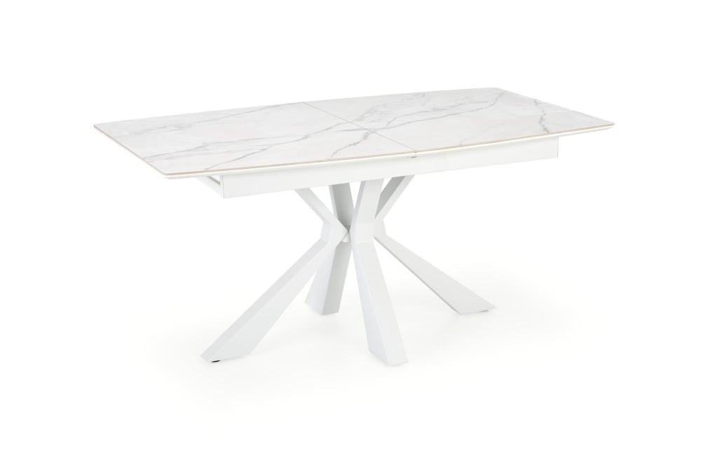 Table extensible pierre marbre blanc pieds acier blanc 160/200×89 cm