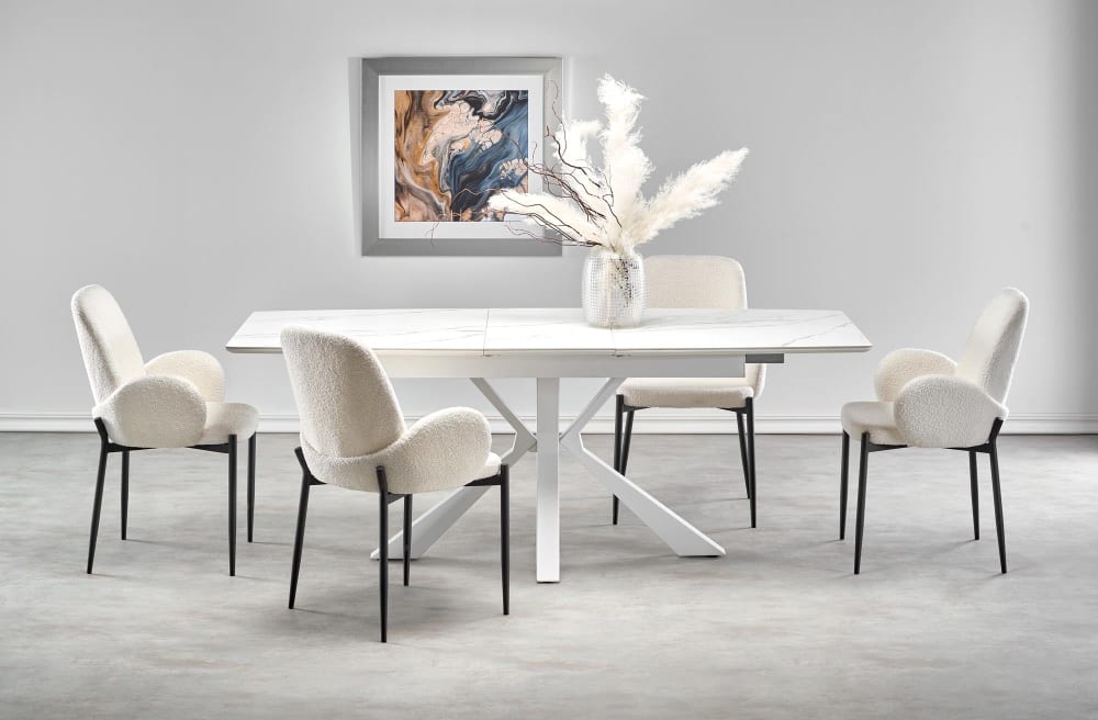Ausziehbarer Tisch 160/200x89 cm, Stein Marmoroptik, weiße