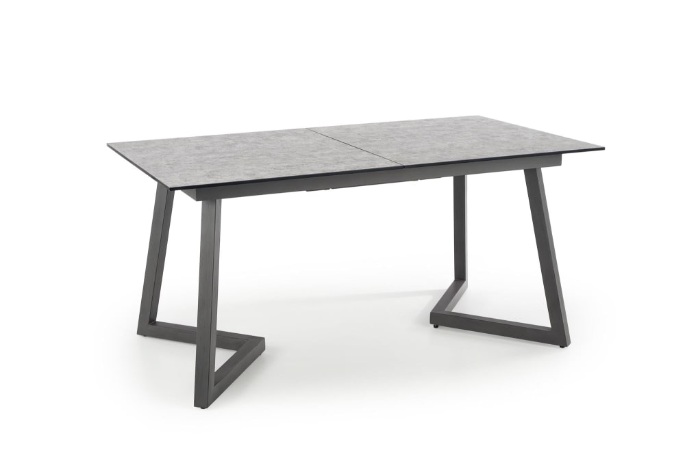 Table extensible verre gris pieds en acier gris foncé 160/210x90 cm