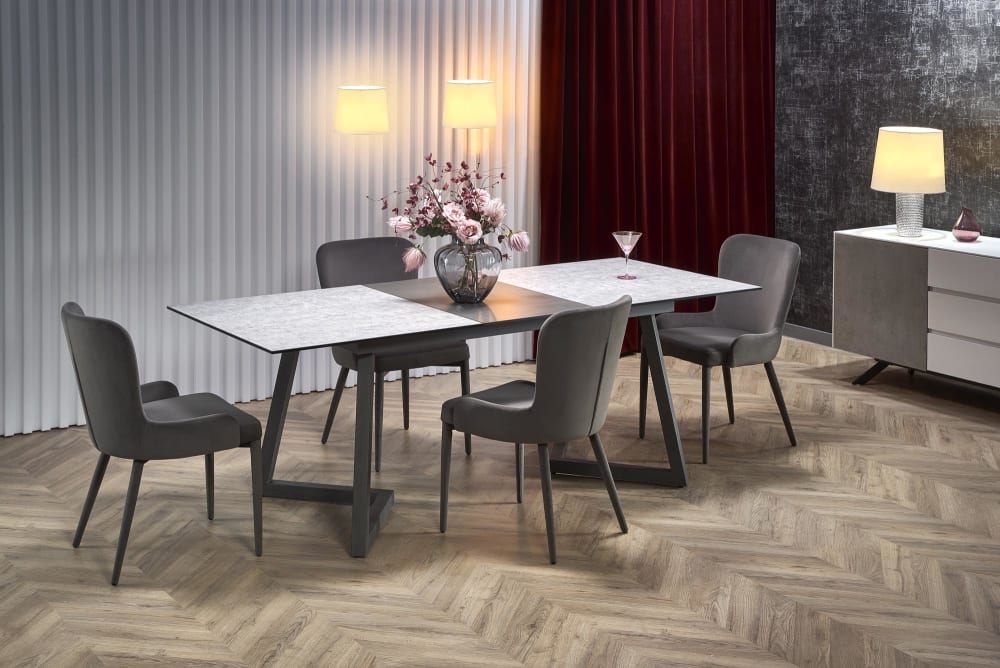 Ausziehbarer Tisch Glas dunkelgrauen Stahlbeinen 160x90 cm -