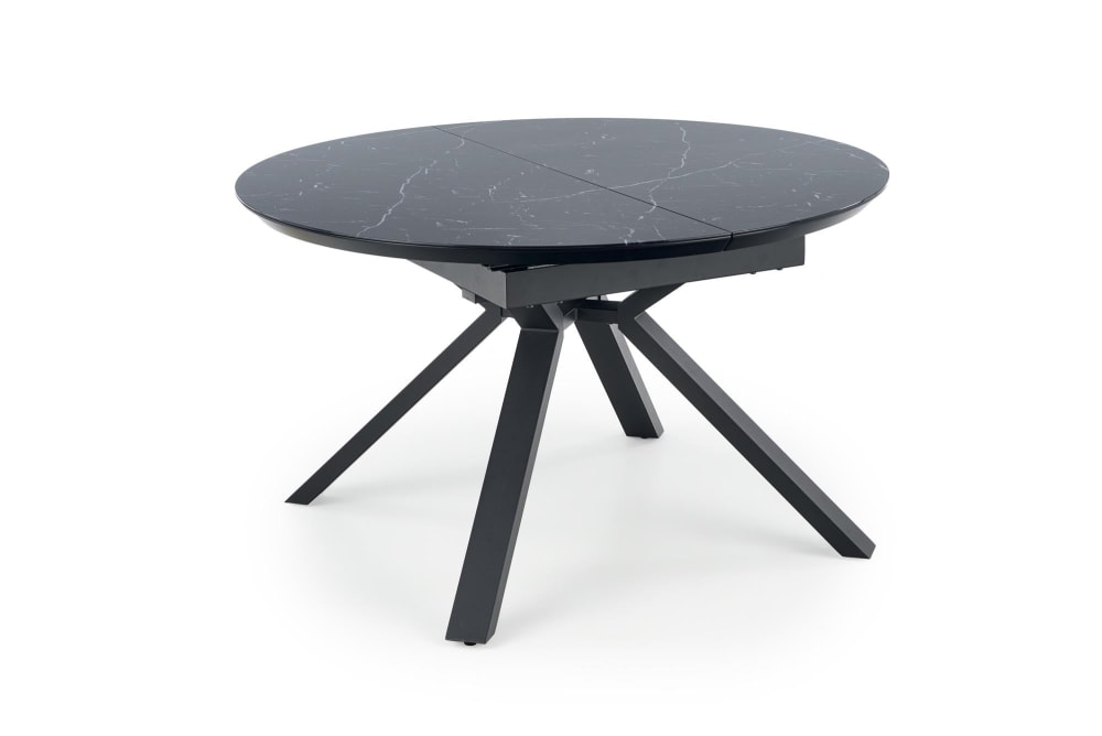 That's Casa Ausziehbarer runder Tisch Glas Marmoroptik Metallgestell Ø 130/180 cm Schwarz Glas