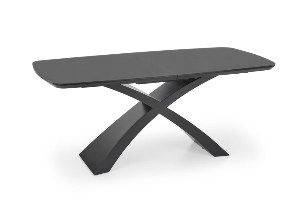 Table extensible en verre grisavec pieds en acier noir 180/220 x 89 cm