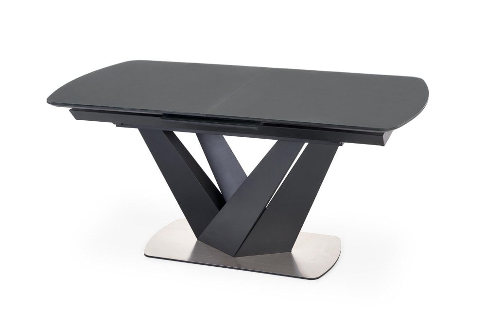 Table extensible verre gris foncé pieds acier noir 160/200×90 cm