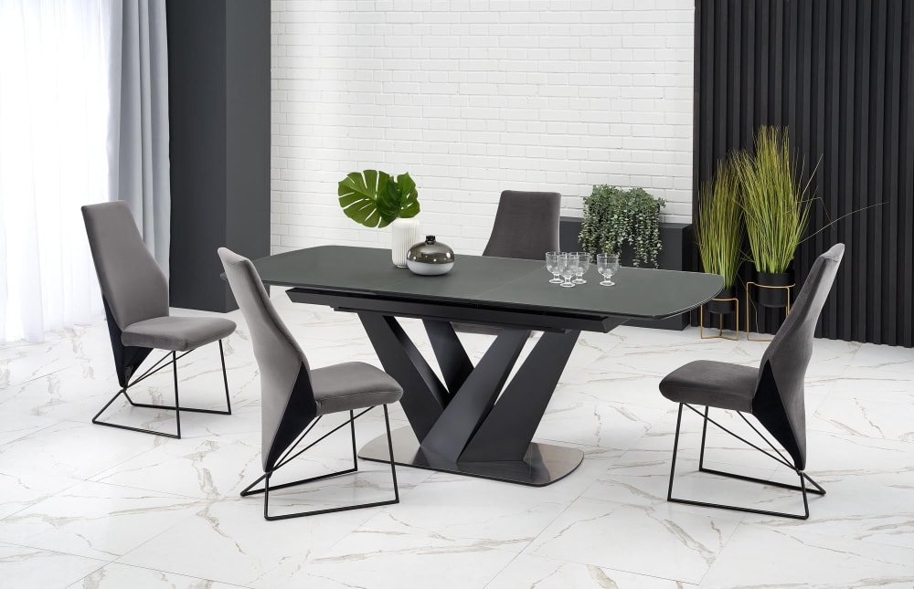 Ausziehbarer Tisch Glas schwarzen Stahlbeinen 160/200x90 cm -