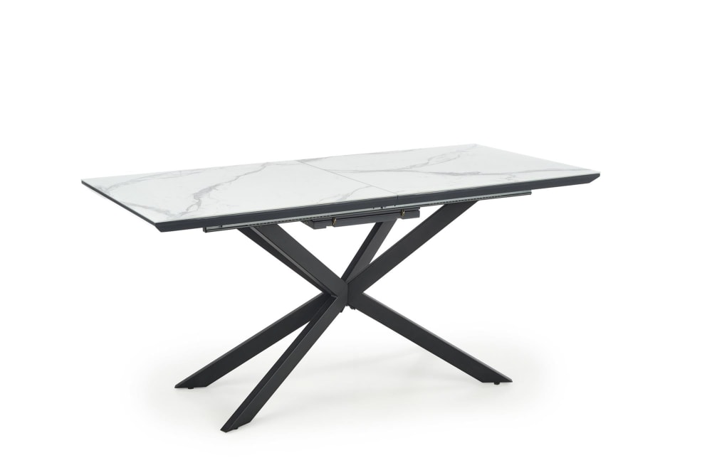Table extensible céramique marbre, pieds acier noir 160/200×90 cm