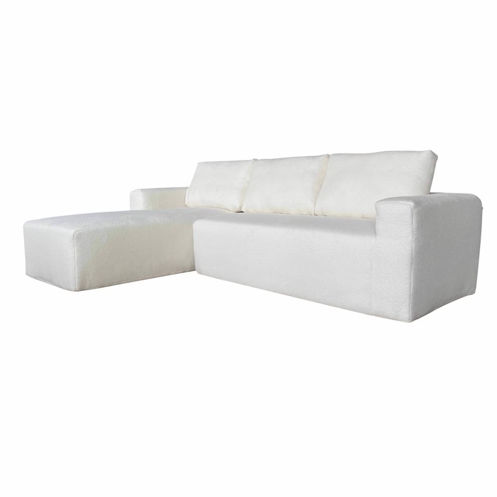 Canapé d'angle 4 places bouclette avec méridienne gauche écru L265 cm