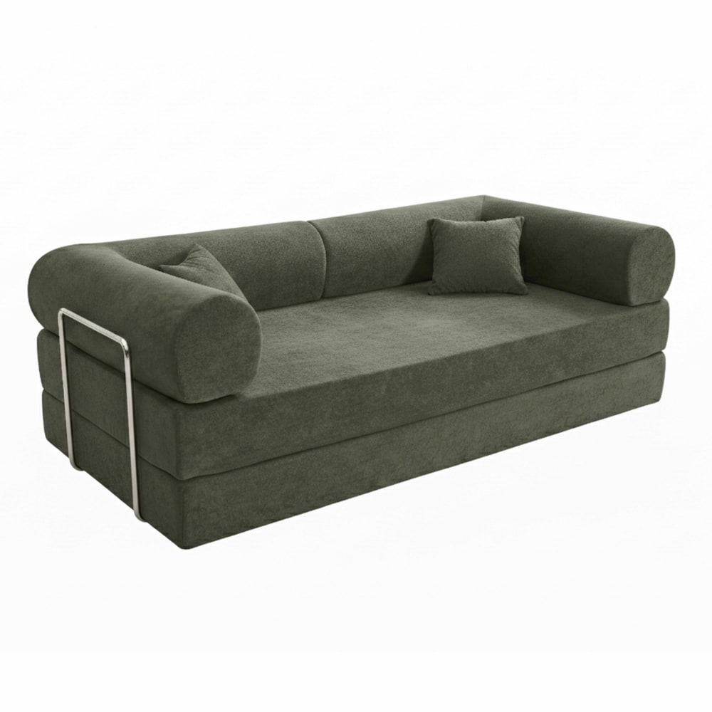 Canapé convertible 2 places en tissu coussins modulable 206 cm vert