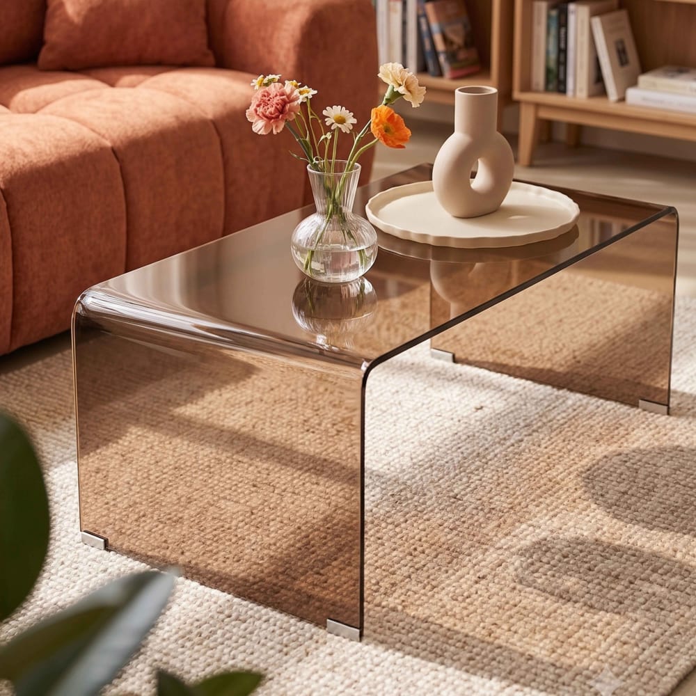 Rechteckiger Couchtisch (L 110 cm) aus braunem Hartglas - Maisons