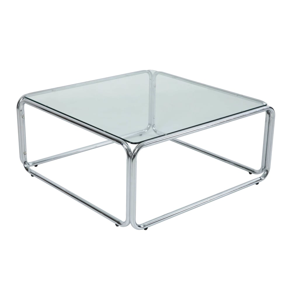 Table basse carrée L90 cm en métal et en verre transparent