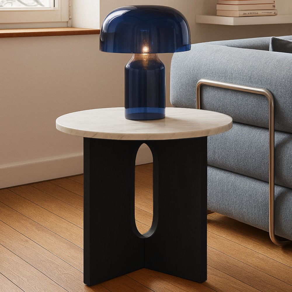 Table basse moderne ronde 50 cm effet marbre noir