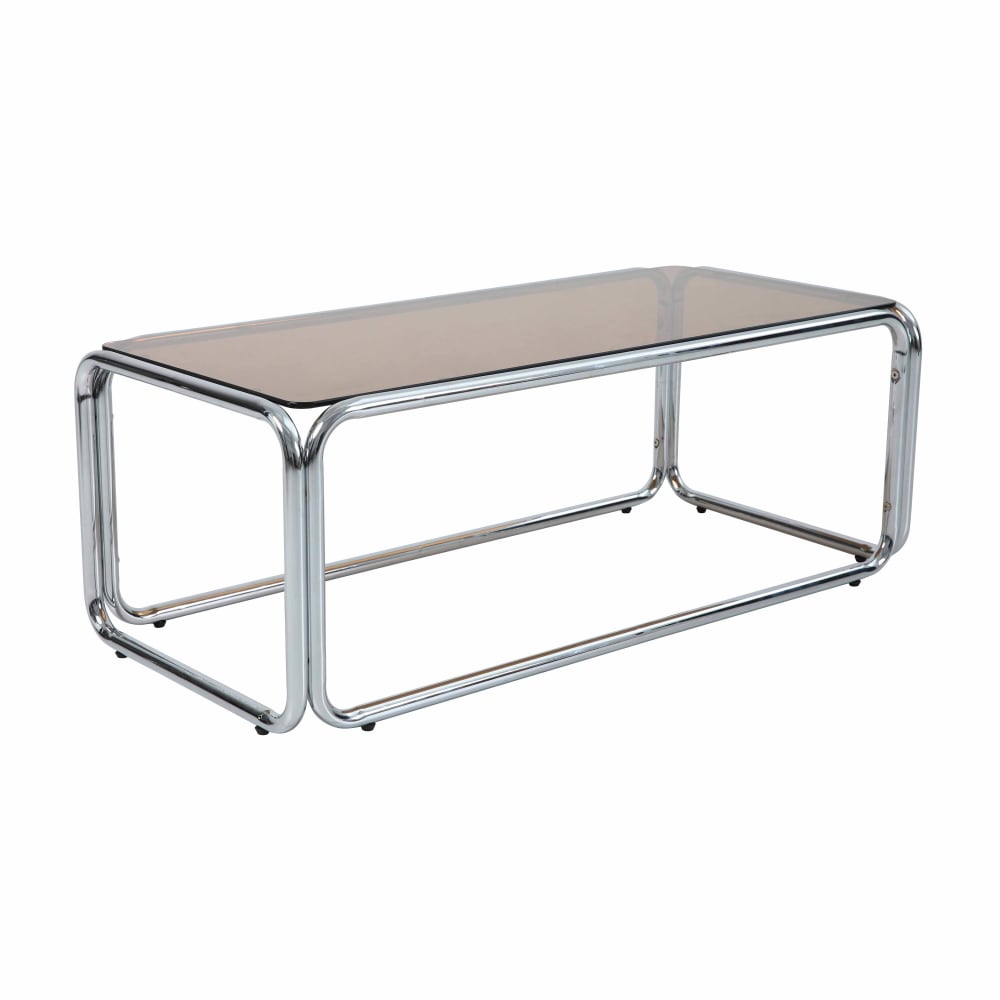 Table basse rectangulaire L110 cm en métal et en verre trempé marron