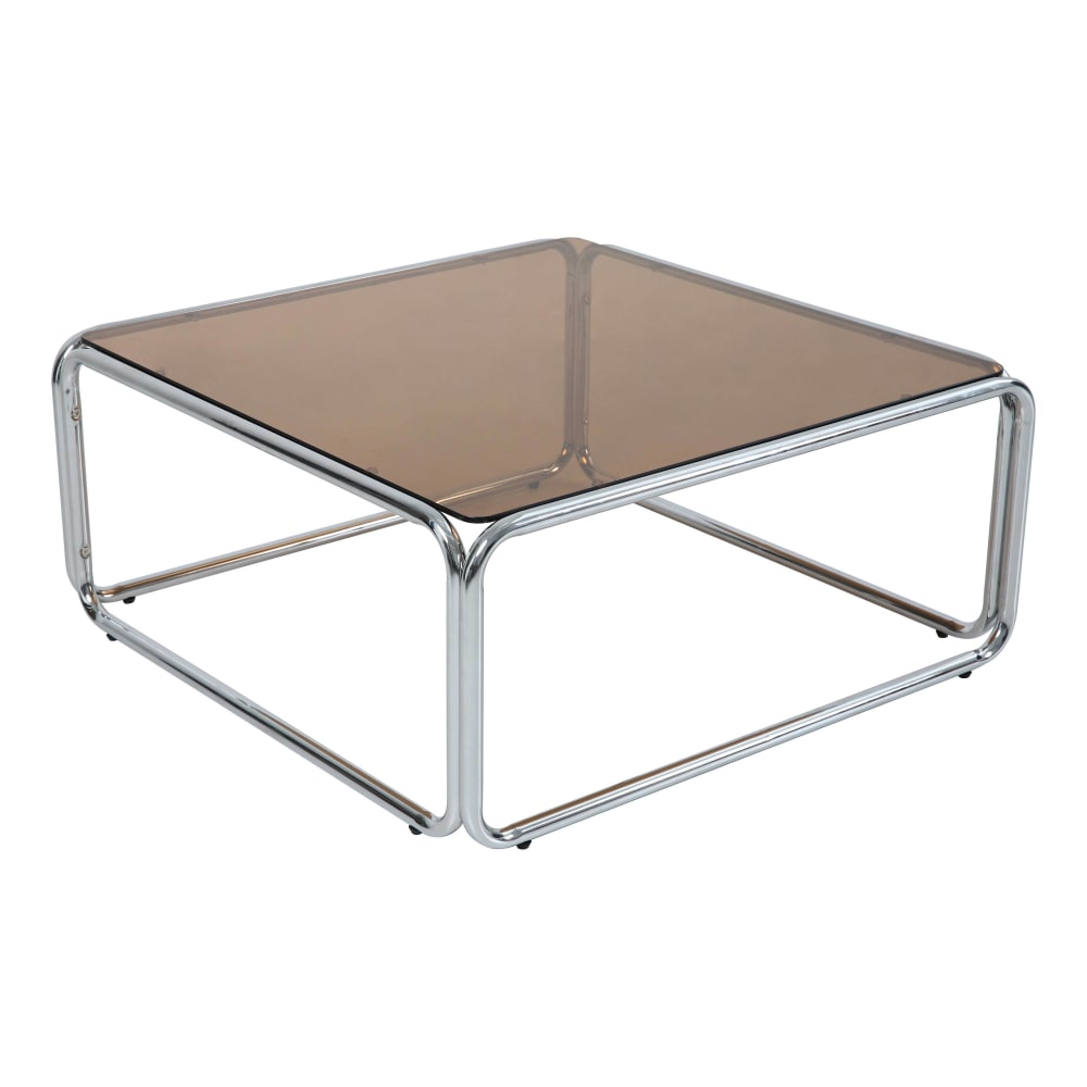 Table basse carrée L90 cm en métal et en verre marron