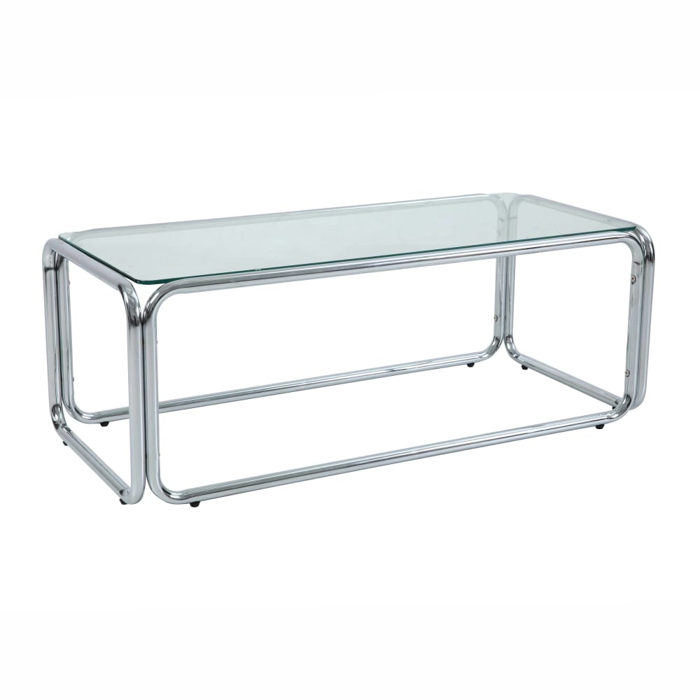 Table basse rectangulaire l110 cm en métal et verre trempé transparent — Beyit