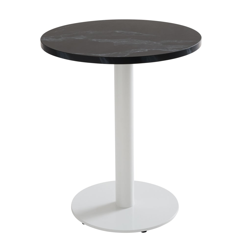 Table à manger ronde 60 cm pied blanc et revêtement marbre noir