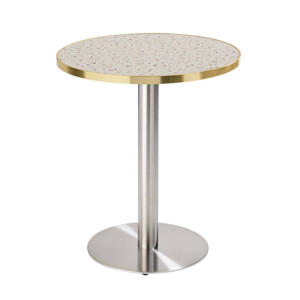 Table à manger ronde 60 cm plateau terrazzo/doré et pied argenté