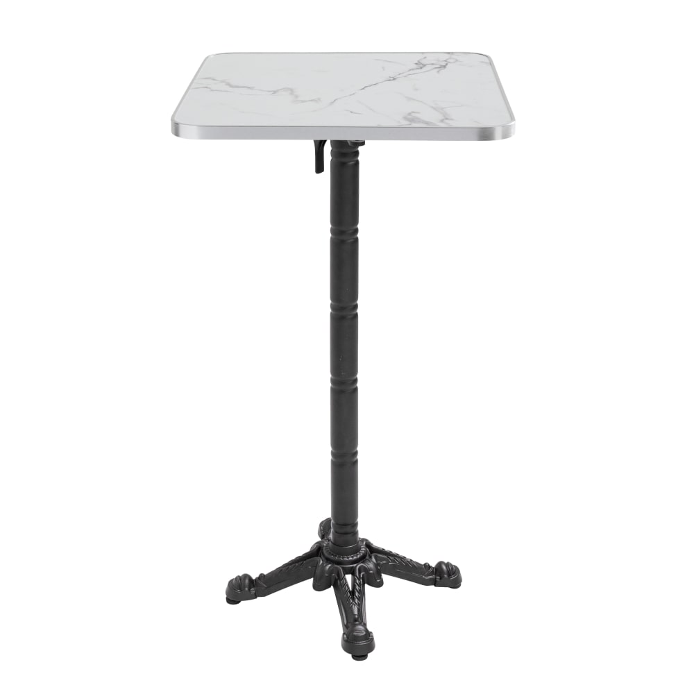 Table haute 60 cm inclinable plateau marbre blanc/argent et pied noir