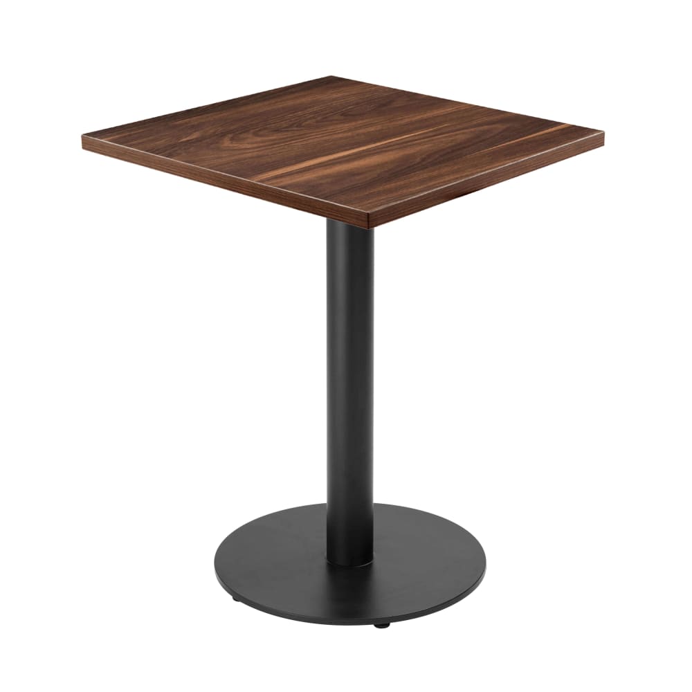 Table à manger carrée 60 cm pied noir et revêtement bois foncé