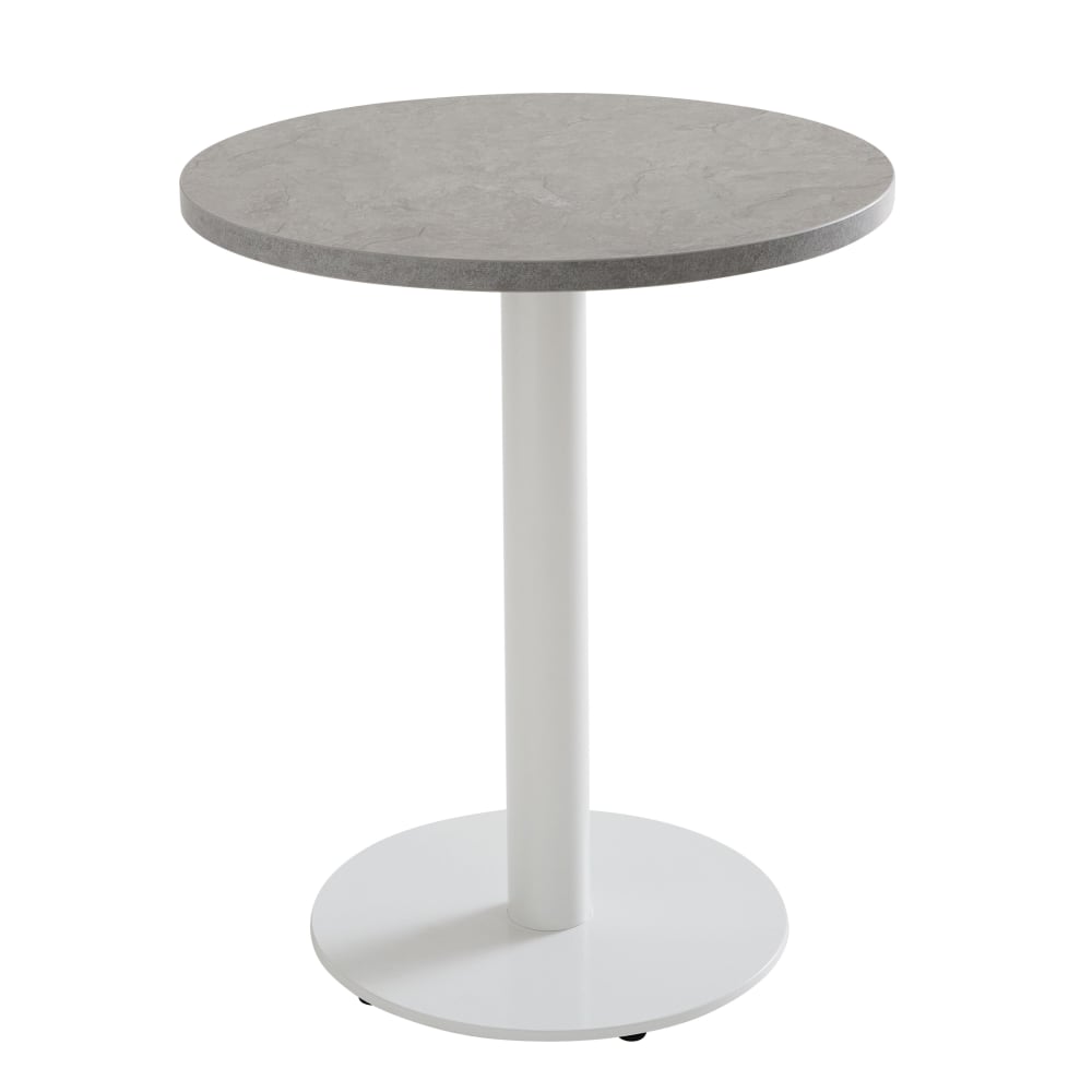 Table à manger ronde 60 cm pied blanc et revêtement béton gris clair