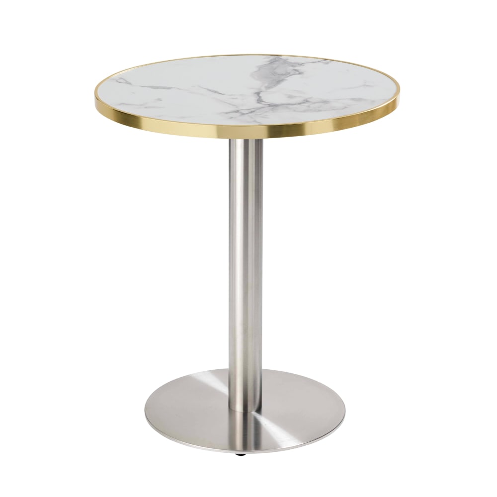 Table à manger ronde 60 cm plateau marbre blanc/doré et pied argenté