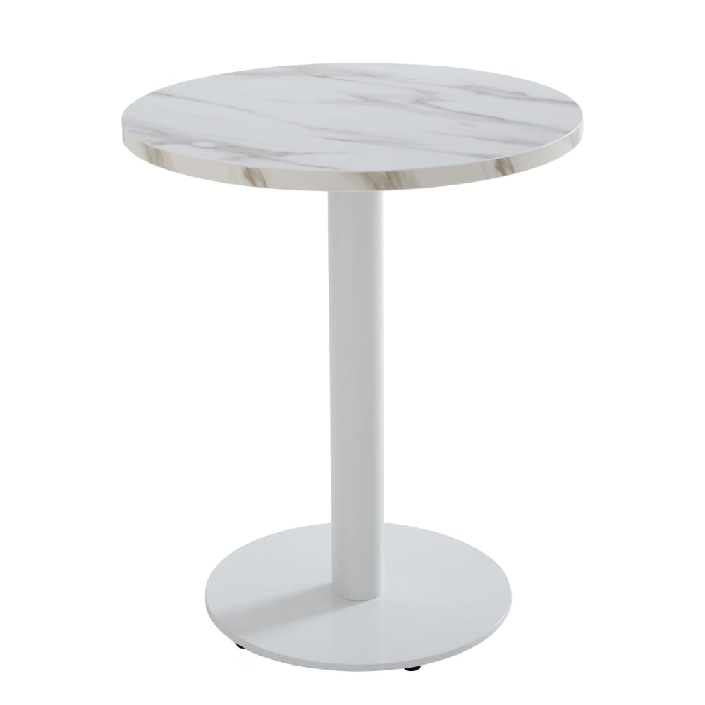 Table à manger ronde 60 cm pied blanc et revêtement marbre blanc