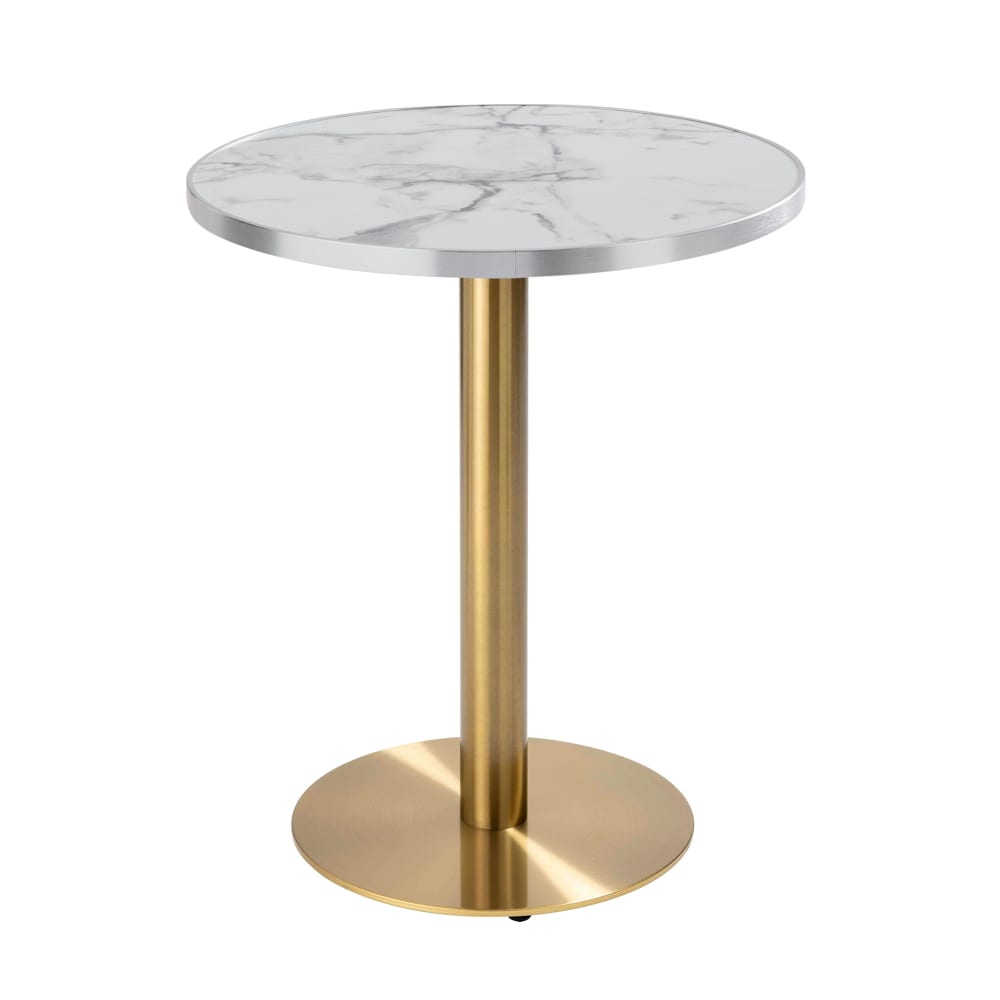 Table à manger ronde 60 cm plateau marbre blanc/argent et pied doré