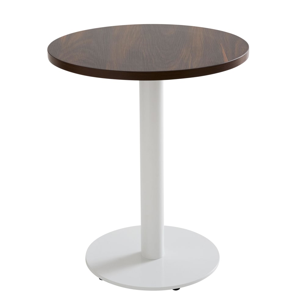 Table à manger ronde 60 cm pied blanc et revêtement bois foncé