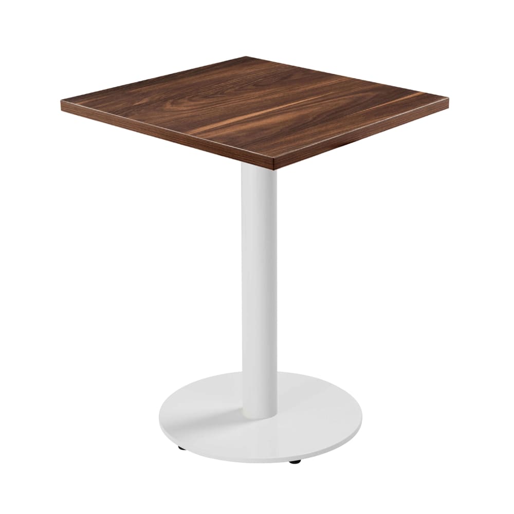 Table à manger carrée 60 cm pied blanc et revêtement bois foncé