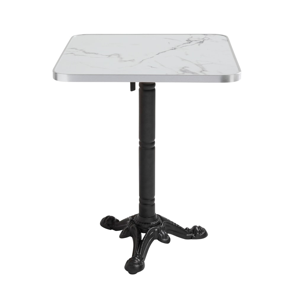Table carrée 60 cm inclinable plateau marbre blanc/argent et pied noir