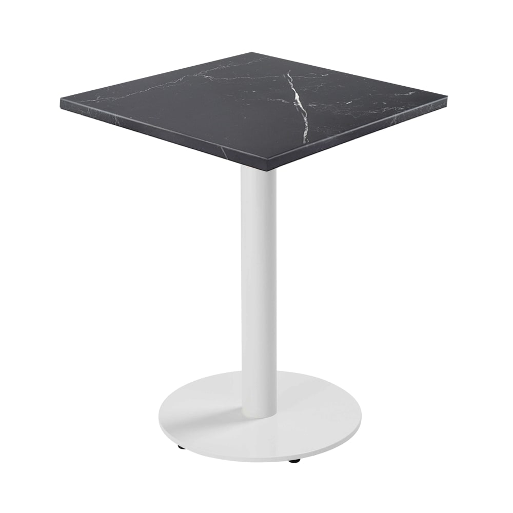Table à manger carrée 60 cm pied blanc et revêtement marbre noir