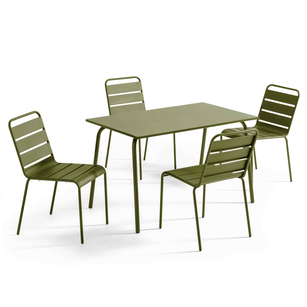 Ensemble table de jardin en métal et 4 chaises Vert Kaki