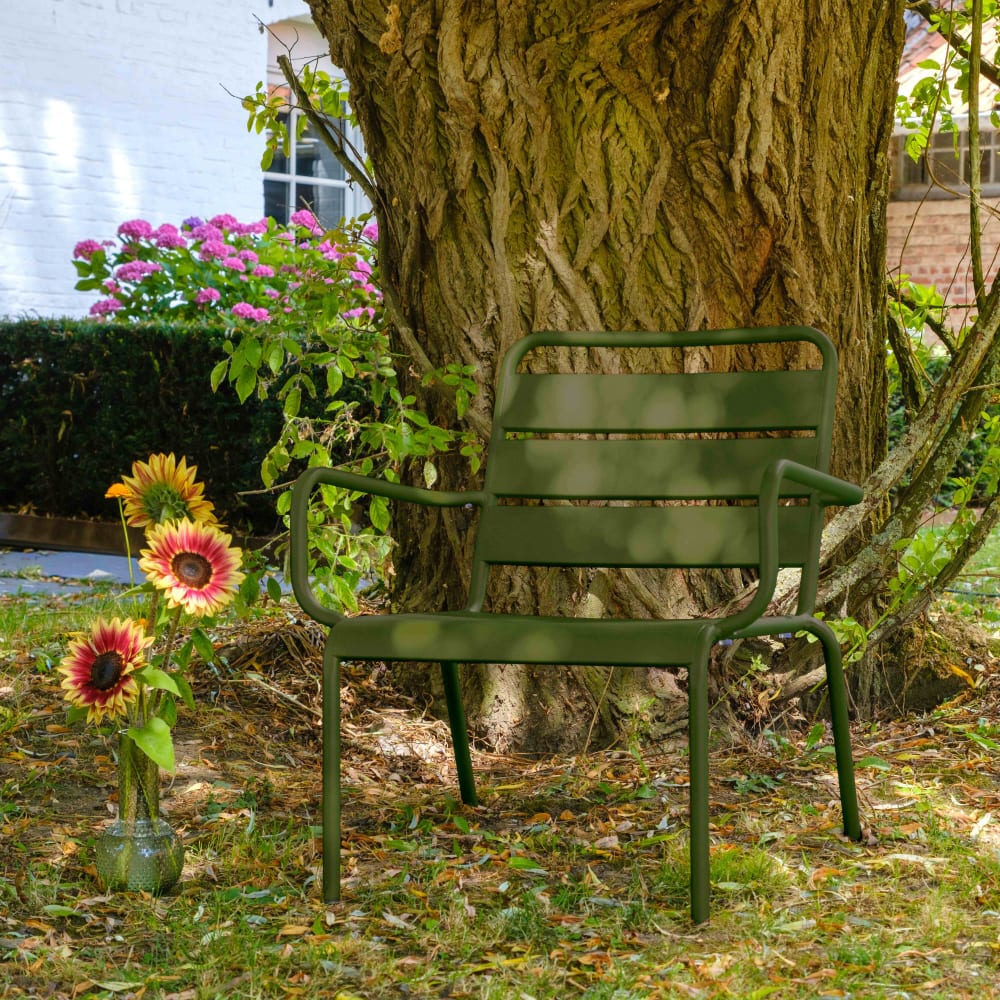Fauteuil de jardin bas relax acier vert kaki