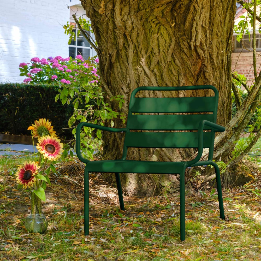 Fauteuil de jardin bas relax acier vert forêt